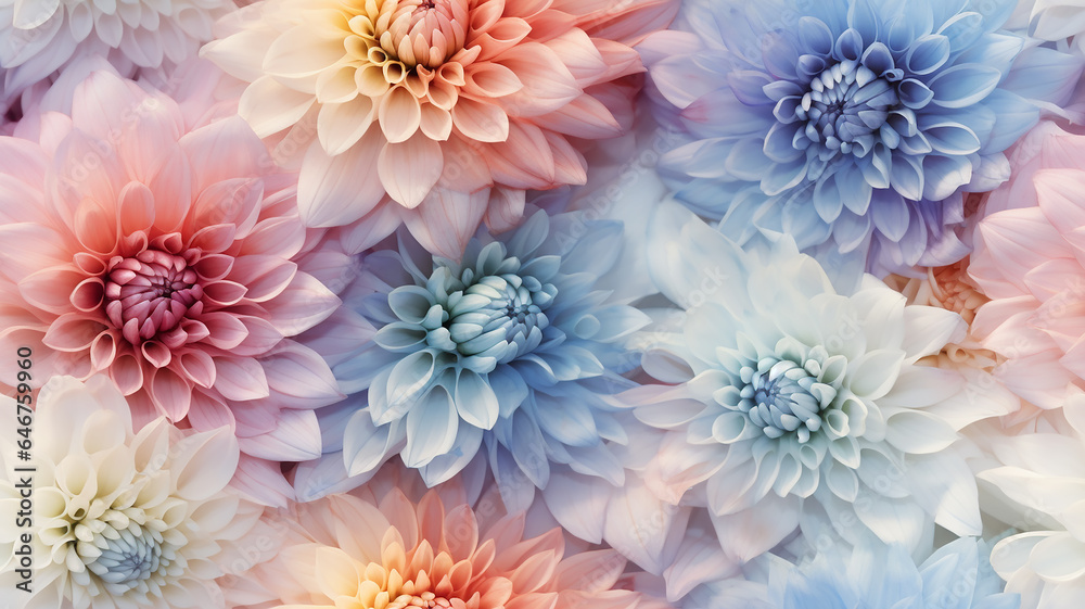 multicolored chrysanthemum flowers spectrum rainbow nature background soft abstract tile