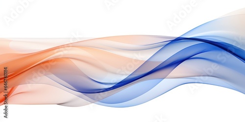 Free-flowing waves in tones of blue and orange on white background. Minimalist elegant lines.