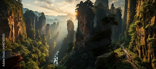 China, snaking through dramatic landscapes, symbolizing rich history picturesque tourist destinations.Generated with AI
