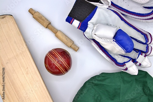 Quadro su tela Over head view of cricket equipment