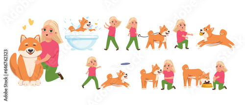 Girl and dog set. Leisure activities with a dog