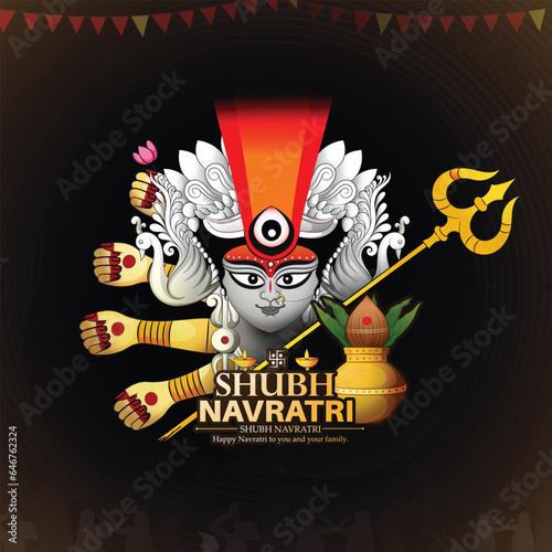 creative vector illustration of Goddess Durga for,Subh Navratri,Durga Puja religious  banner with colorful background.