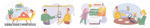 Cashless payment. Vector illustration. Mobile wallets provide secure way to store payment information for quick and easy transactions Online shopping platforms often offer various cashless payment