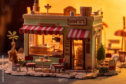 A charming and cozy coffee shop Set beside a busy highway with Warm and golden sunset light, and a Picturesque sunset view with vibrant colors.