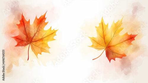 white background blank frame with yellow leaves in autumn light minimalism style