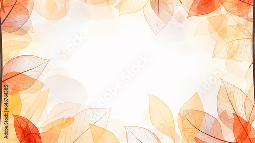 white background blank frame with yellow leaves in autumn light minimalism style