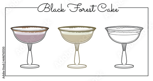 Alcohol drinks line art illustration. Vector illustration Black Forest cake