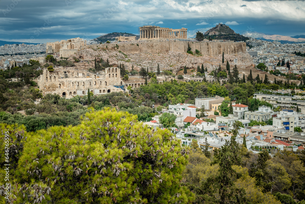 Ancient Acropolis and cityscape of Athens Greece
