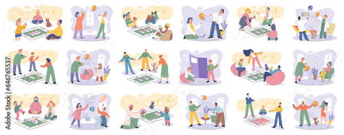 Game together. Family fun. Friendship time. Vector illustration. Playing games with friends strengthens bond and creates cherished memories Family game nights provide much-needed escape from daily