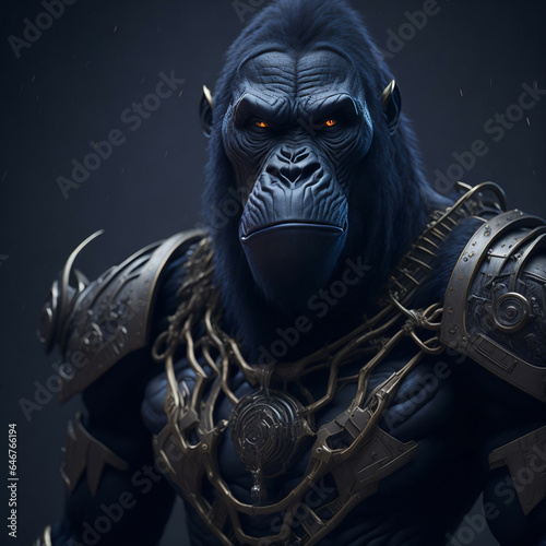 Gorilla cyborg in armor. Digital illustration.