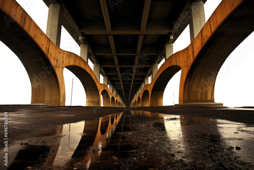 under a elevated highway. Ground POV. Transparent PNG file. Urban highway concrete street road.