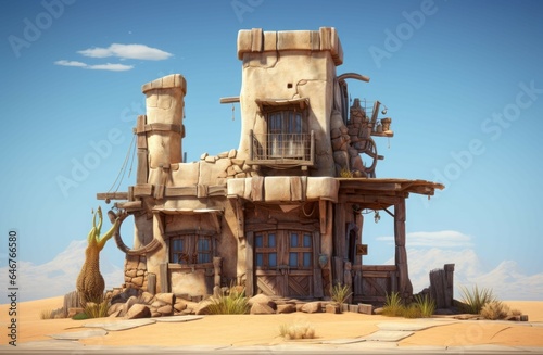 Desert stone building game cabin. Generate Ai