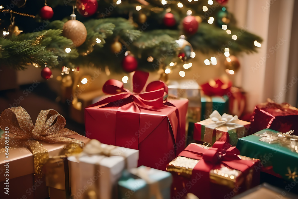 Glimmers of Christmas Joy: A Gift Box Nestled in Tree's Embrace Glimmers of Christmas Joy: A Gift Box Nestled in Tree's Embrace