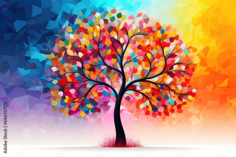 A vibrant and lush tree adorned with an abundance of colorful leaves A vibrant and lush tree adorned with an abundance of colorful leaves