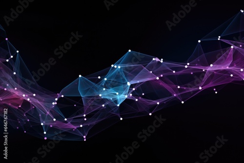A vibrant abstract background with purple and blue colors, featuring intricate lines and dots