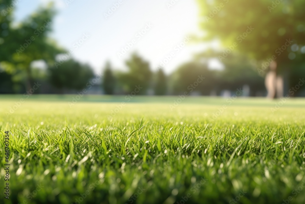 A serene and picturesque field of grass with majestic trees in the distant background A serene and picturesque field of grass with majestic trees in the distant background