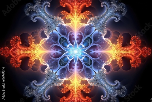 A digitally created flower with vibrant blue and orange colors