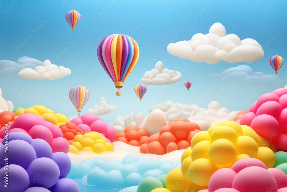 Naklejka premium A colorful display of balloons soaring through the sky