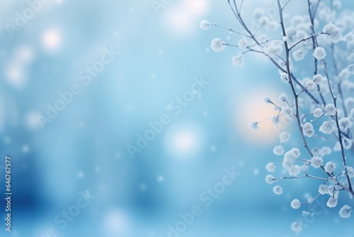 A branch with white flowers against a vibrant blue background, Winter backdrop © Virginie Verglas