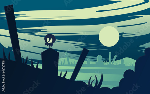 Lenscape background for Halloween with skull moon grave illustration