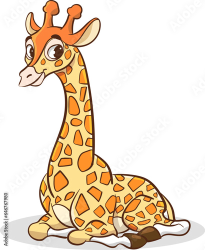 Illustration of a Cute Giraffe Sitting on a White Background