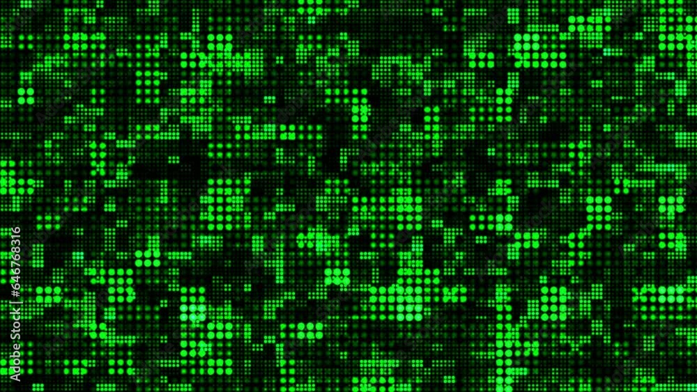 Dynamic abstract green dots on black background digital animation 4K. Dynamic abstract green dots on black background digital animation 4K.