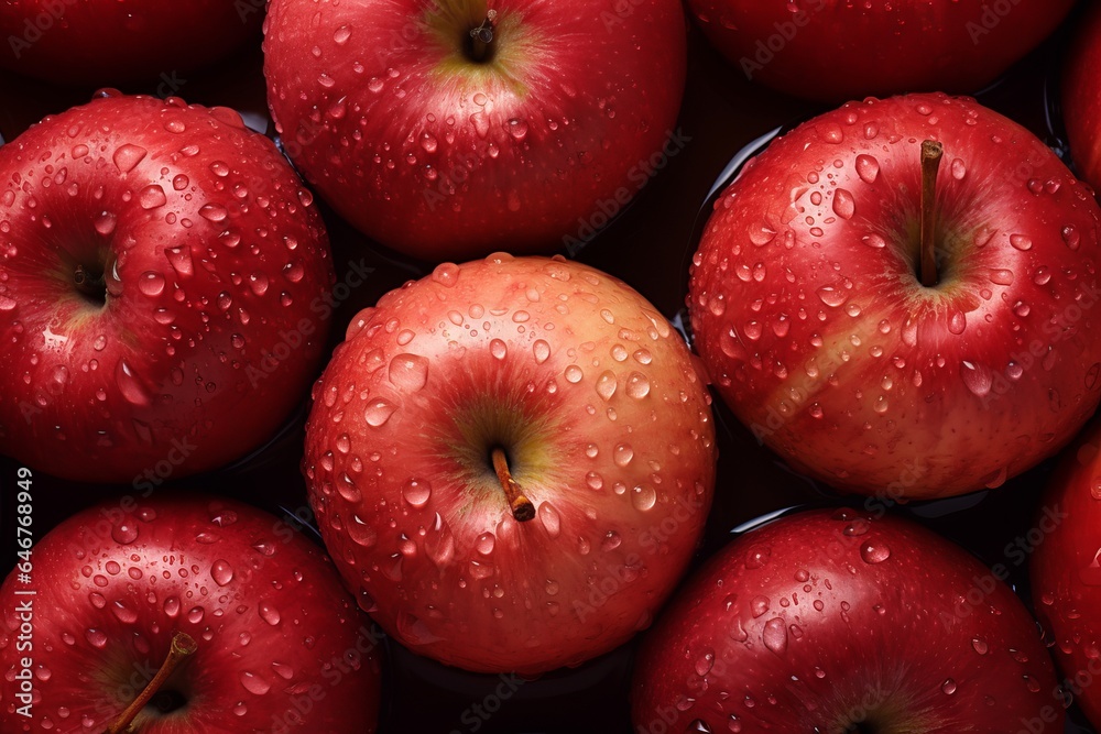 Fresh Red Apples With Water Drops Background Fresh Red Apples With Water Drops Background