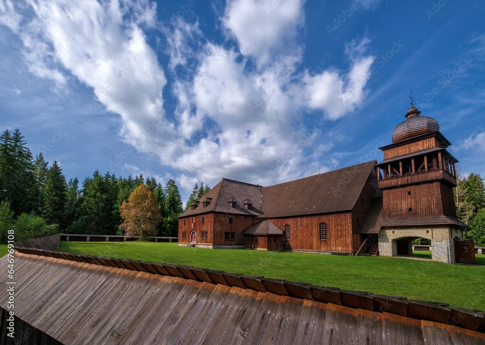 Articular wooden evangelical lutheran church of Svaty Kriz.  Wooden church of Holy Cross, Lazisko, Slovakia