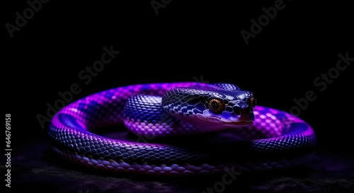 coiled bright purple snake on black background