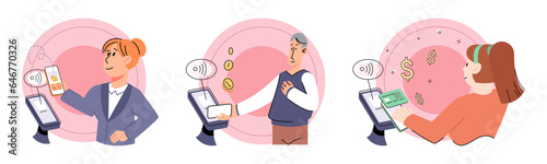 Cashless payment. Vector illustration. Mobile cashless options make it easy to pay on go using your smartphone Online and mobile payments offer convenience and flexibility for making transactions