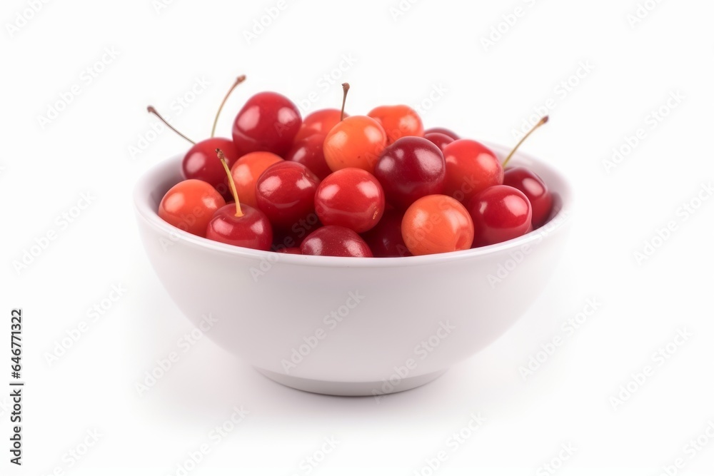 Bowl of cherries isolated on white background. Generative AI Bowl of cherries isolated on white background. Generative AI