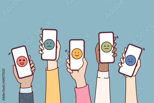Emoticons in phones are metaphor for user feedback and assessment quality of services provided using application. Implementation internet technologies from collecting feedback from company customers
