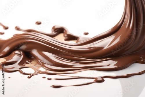  Chocolate flow isolated on white background close up. Generative AI