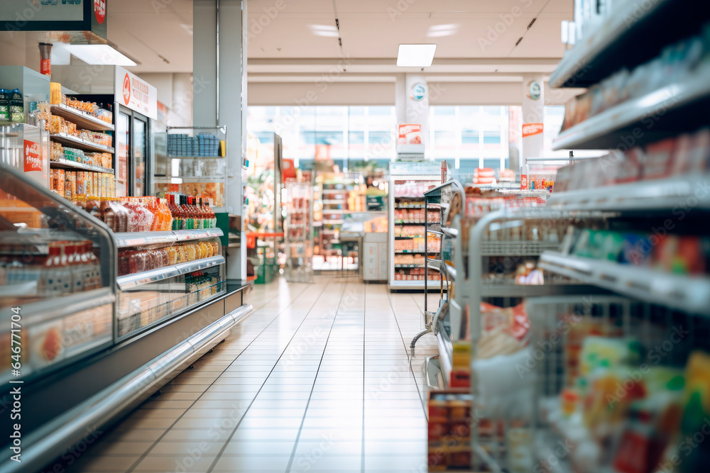 background of the interior of a supermarket out of focus
