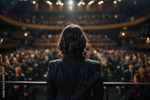 A woman speaker in conference hall. Audience in the conference hall. Business and Entrepreneurship concept.