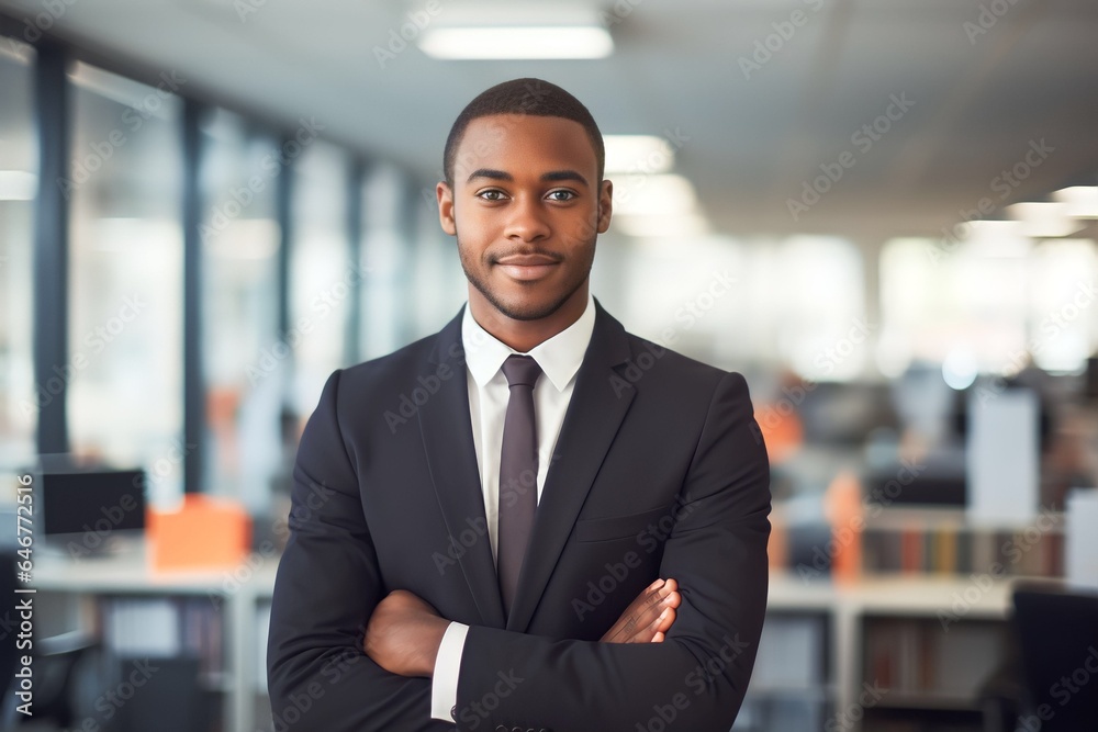 Young african businessman standing in office at work