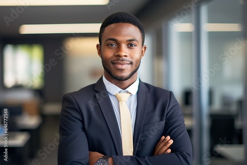 Young african businessman standing in office at work photo