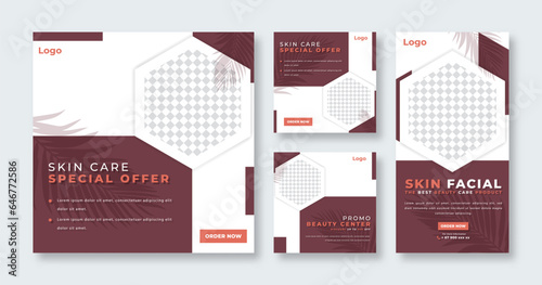 Skin Care an Beauty Center Social Media Post for Online Marketing Promotion Banner, Story and Web Internet Ads Flyer