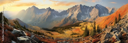 Panorama mountain autumn landscape.