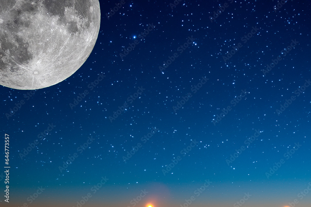Snow moon. Super full moon with dark background. Madrid. Spain. Europe