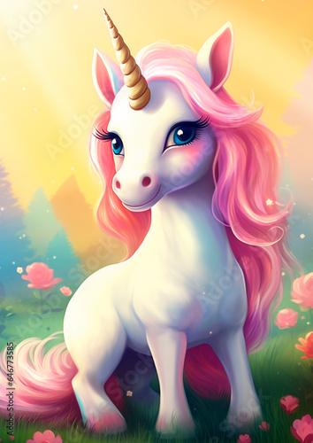 color illustration of unicorn  multicolored  rainbow  story  fantasy