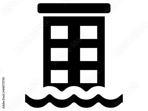 House and flood icon, Natural disaster, flood and insurance concept. Black and White line art style, editable vector file on transparent background. Insurance concept
