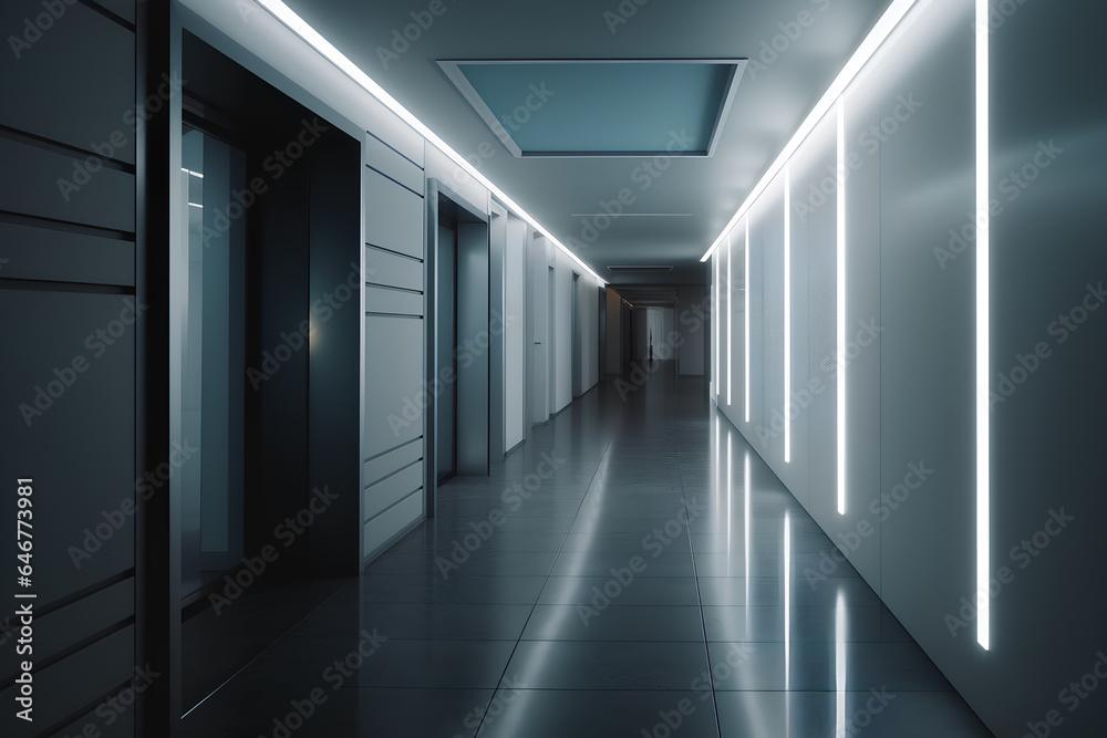 High-tech style hallway interior in the hotel or luxury house.