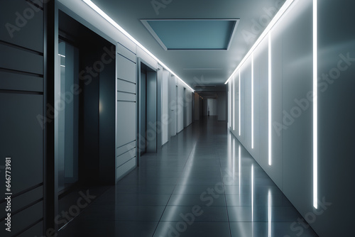 High-tech style hallway interior in the hotel or luxury house. © tynza