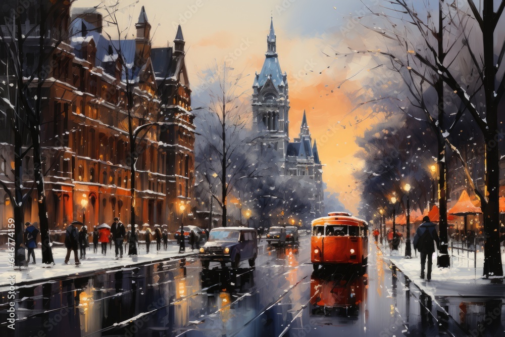 Fototapeta premium snowfall in the city