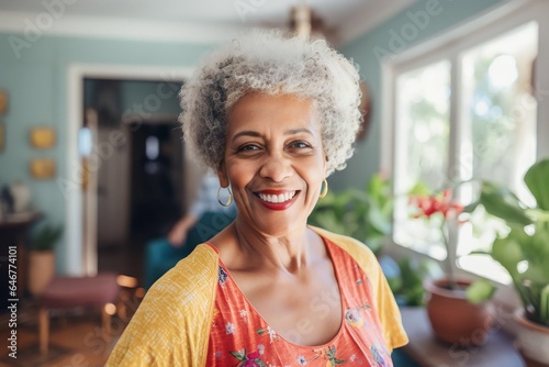 Senior black woman taking selfie at home