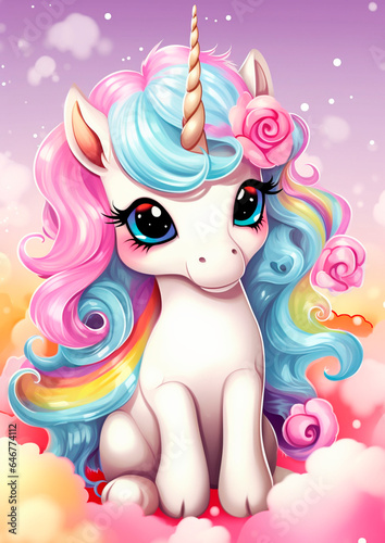 color illustration of unicorn, multicolored, rainbow, story, fantasy