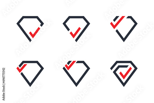 Diamond Check Logo Concept symbol icon sign Element Design. Jewelry, Tick, Jewellery Logotype. Vector illustration template