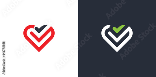 Heart Check Logo Concept sign symbol icon Design Element. Tick, Love, Medical, Health Care, Valentine's Day Logotype. Vector illustration template