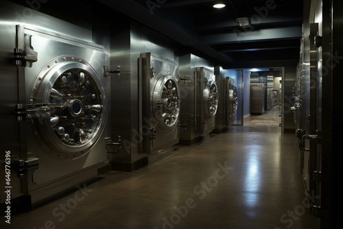 High-security bank vault with safes and secure storage for valuable items. Generative AI